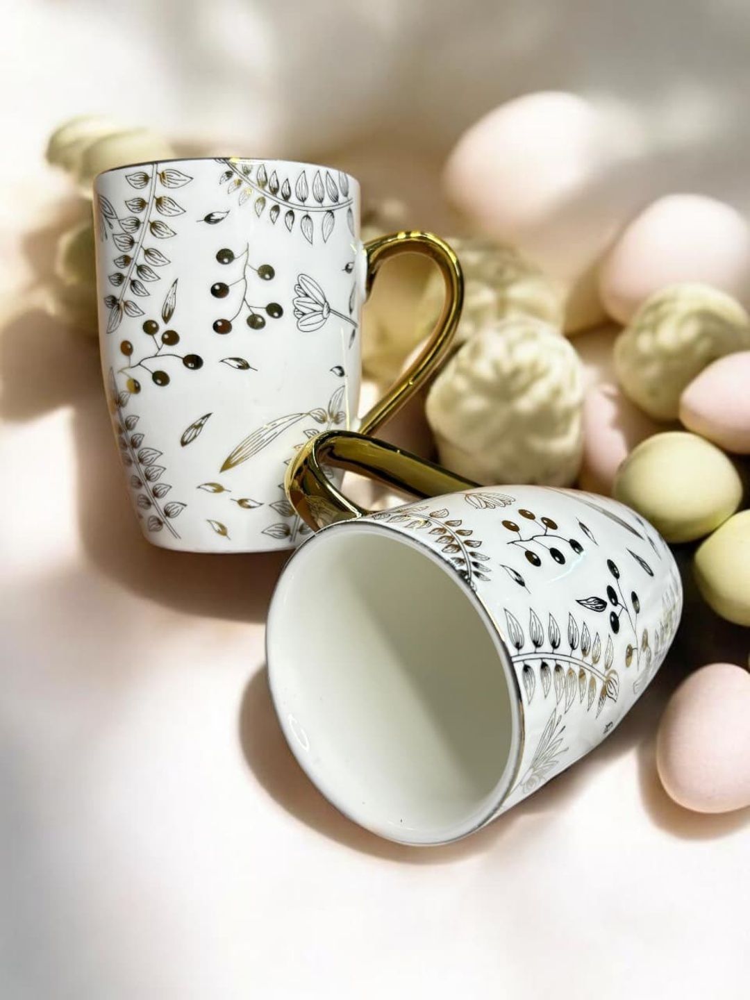 DMRD MART Gold-Toned Natural Elements Printed Porcelain Glossy Mugs Set of Cups and Mugs-picture-2