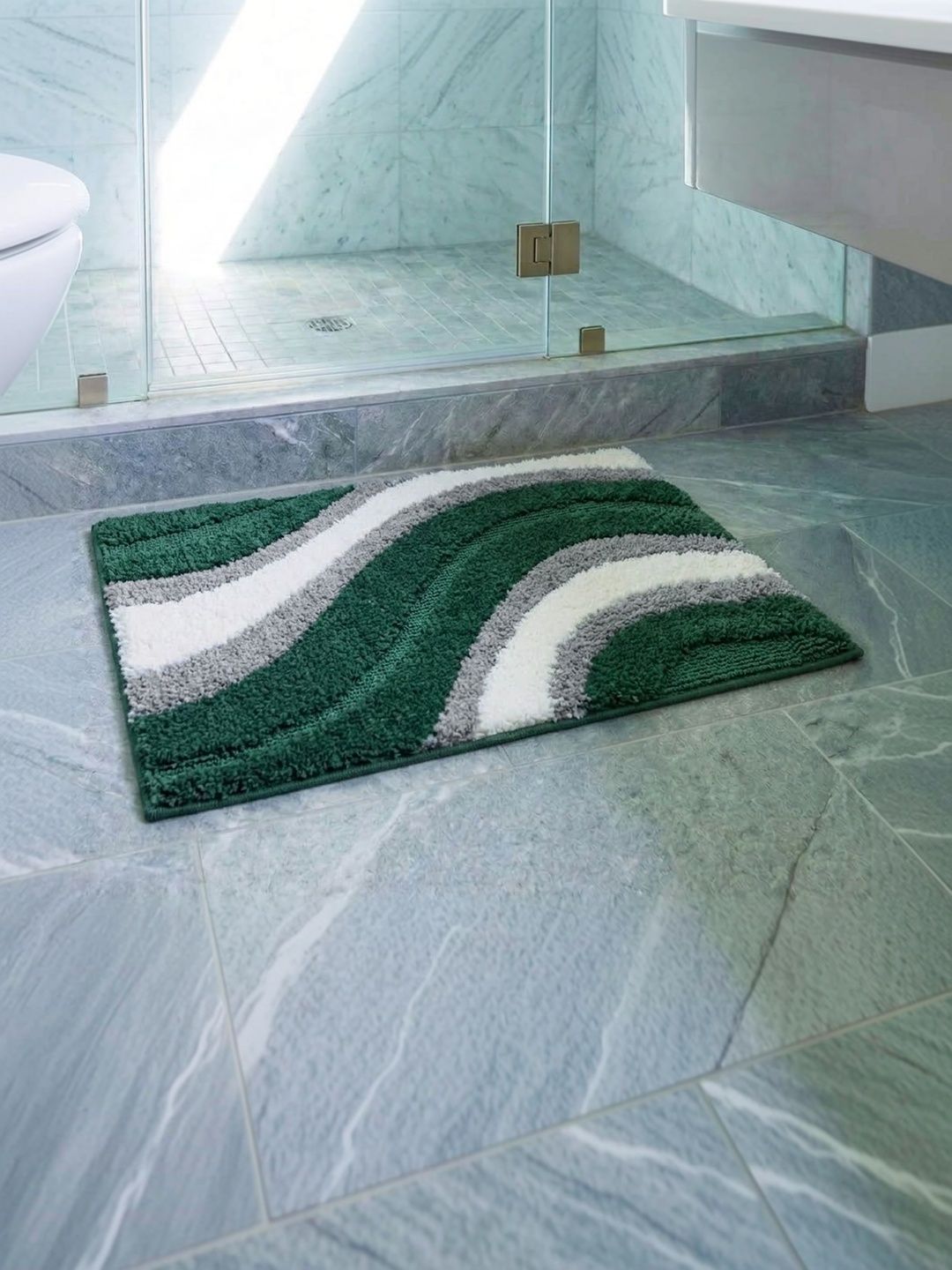 Saral Home Green Self-Designed Anti-Skid 2400 GSM Bath Rugs-picture-11