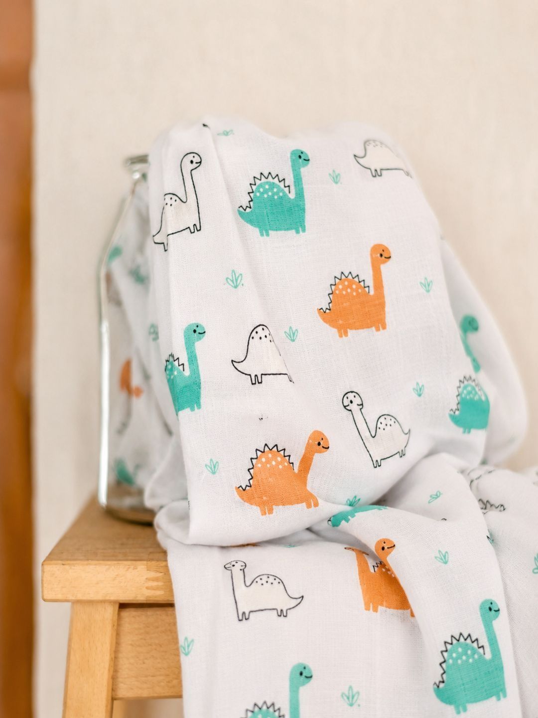 myminibuds White & Green 1 Piece Printed Cotton 120 GSM Towel Set-picture-20