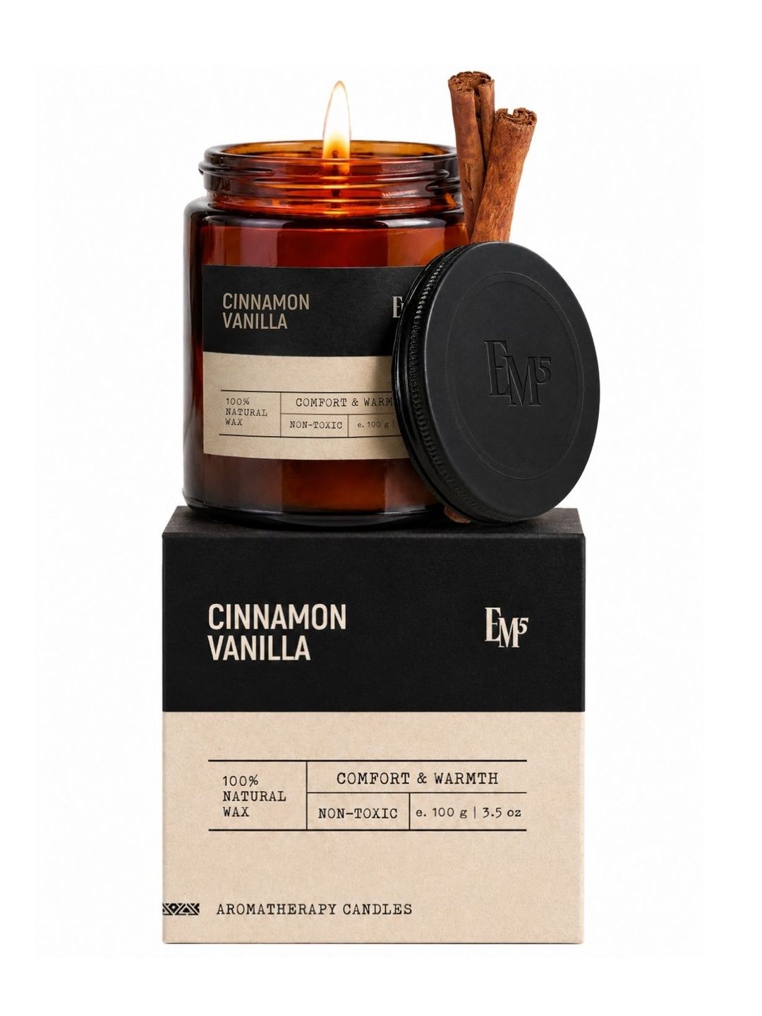 EM5 Non-Toxic 40hrs Clean Burning Cinnamon Vanilla Aromatherapy Scented Candle 100g-picture-12
