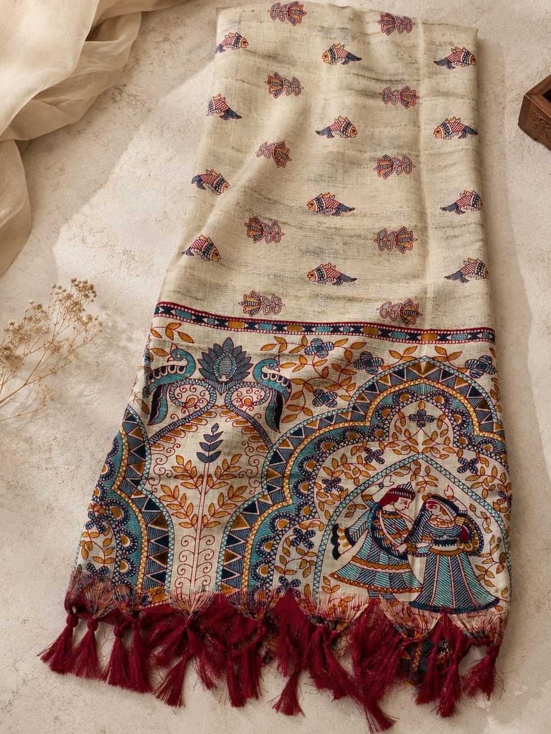 SAHINA DUPATTA Ethnic Motifs Printed Art Silk Kalamkari Dupatta-picture-50