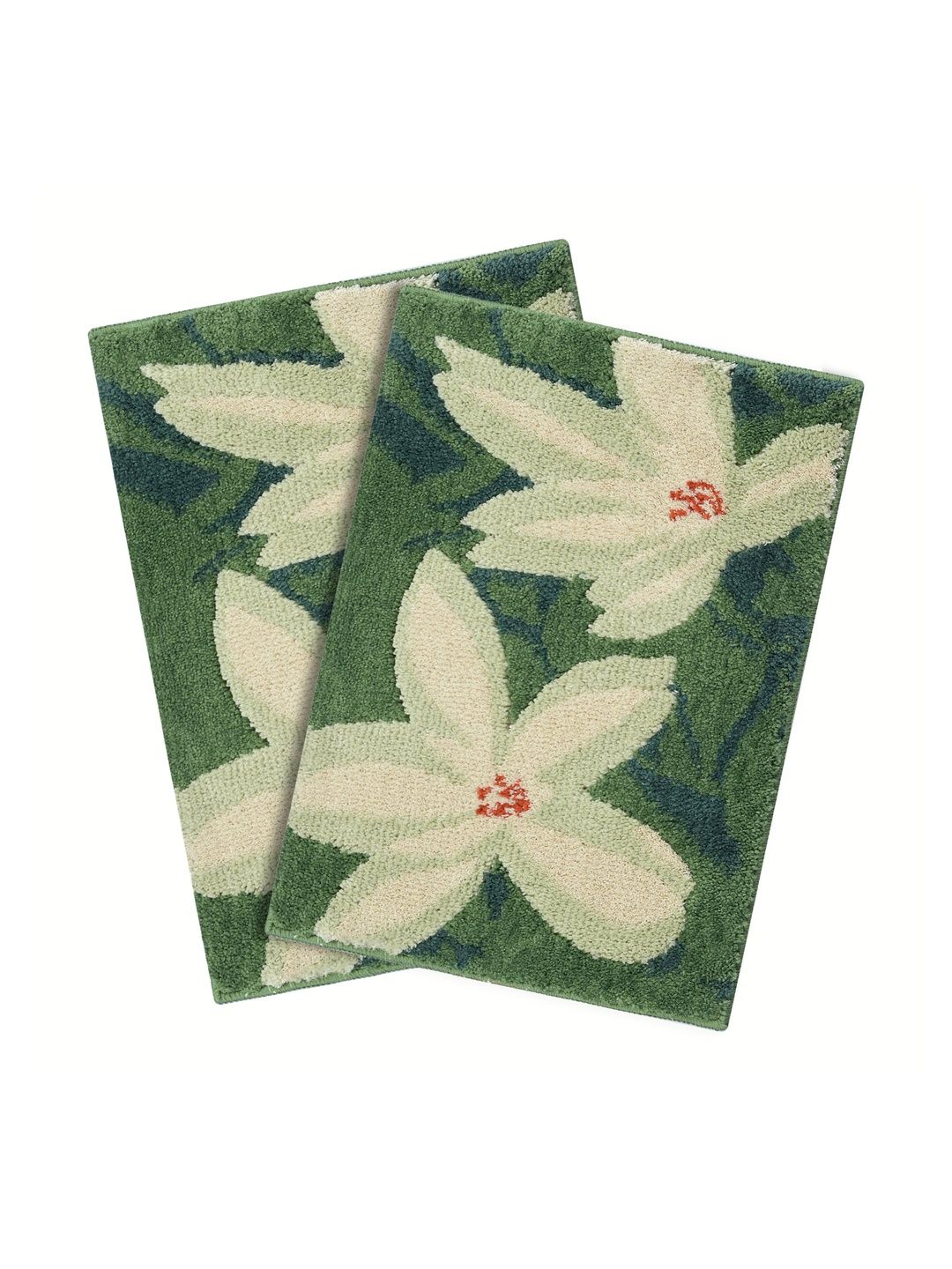 Saral Home 2-Pcs Green Self-Designed Anti-Skid 2400 GSM Bath Rugs-picture-56