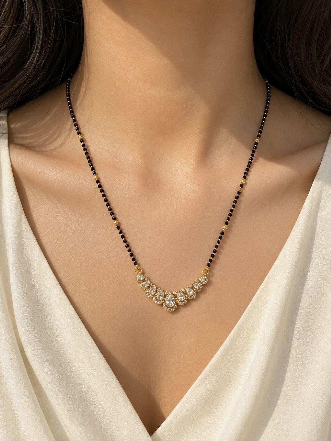 Zeviel Gold-Plated Artificial Stones and Beads Mangalsutra-picture-30
