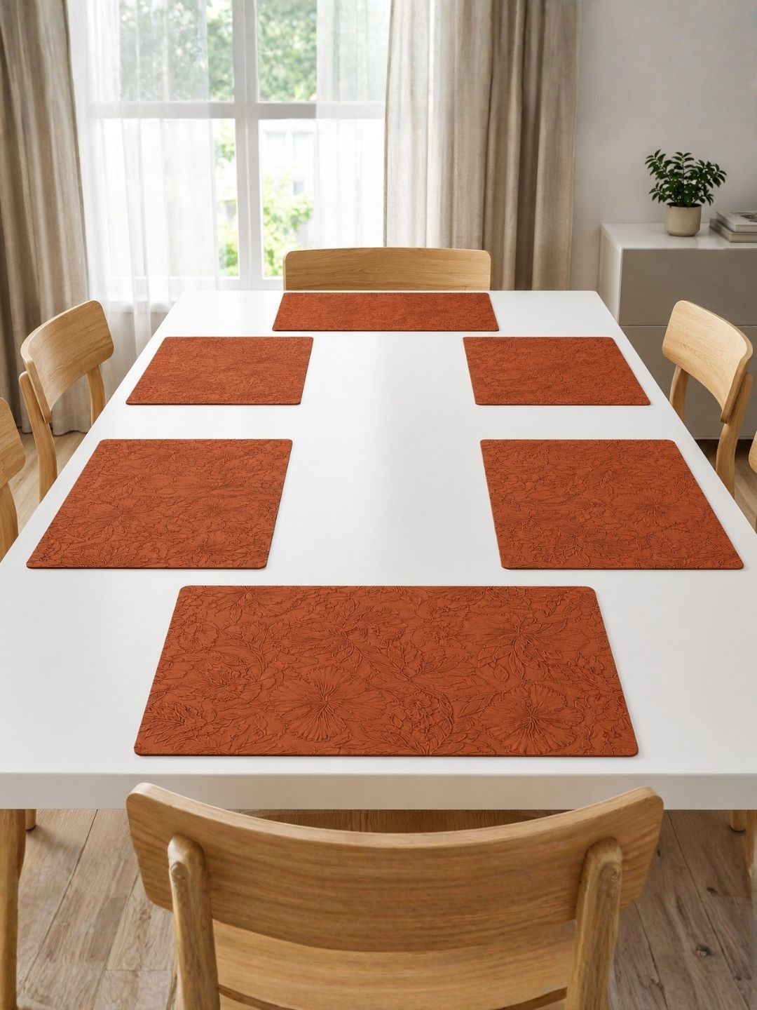 Myntra Elegant Homes Brown Floral Pattern Rectangle 6-Pcs Table Placemats-image-9