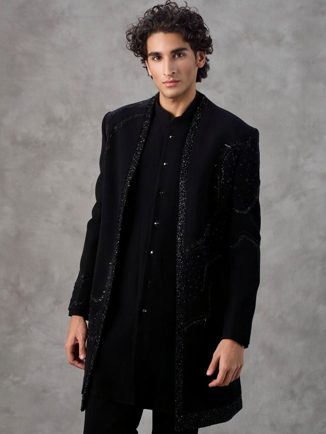 Twamev Embroidered Mandarin Collar Long Sleeves Sherwani Set-picture-44