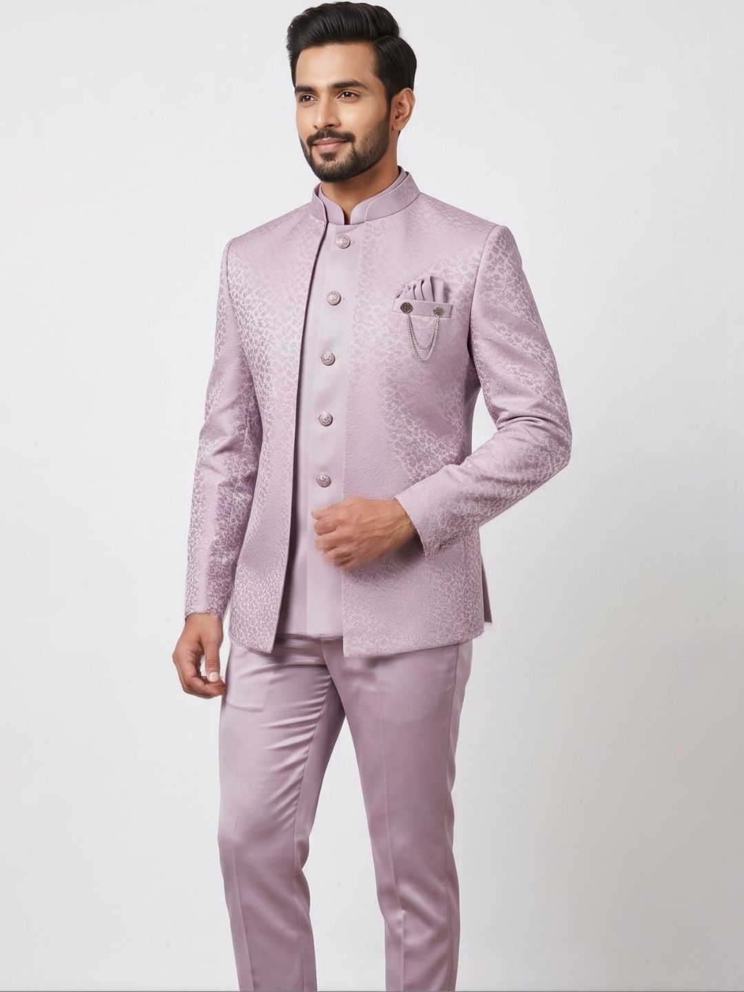 TRIANGLE Self Design Mandarin Collar 2 Piece Suits-image-24