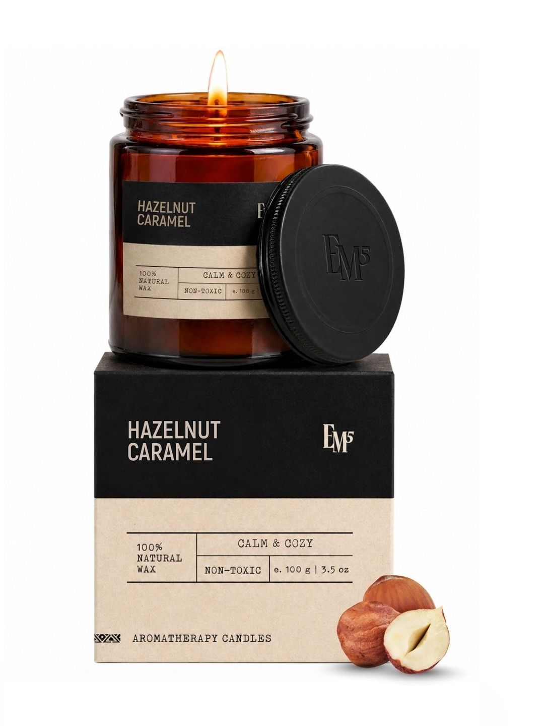 EM5 Non-Toxic 40hrs Clean Burning Hazelnut Caramel Aromatherapy Scented Candle 100g-picture-13