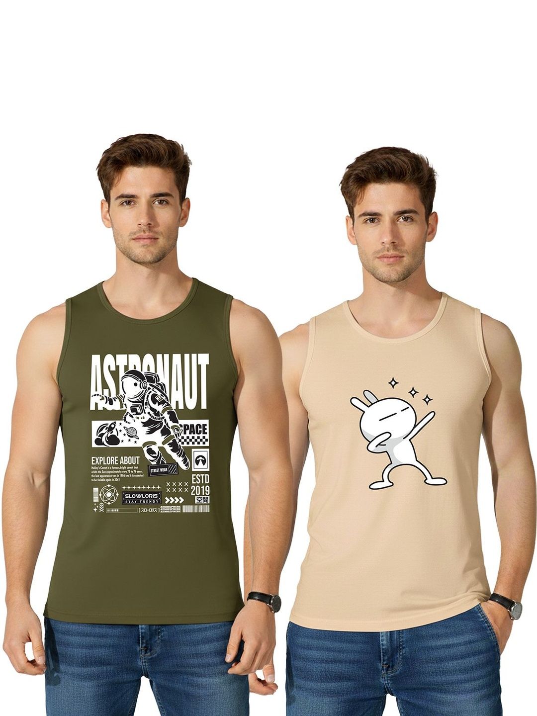 SLOWLORIS Pack of 2 Printed Cotton Gym Vest-picture-14