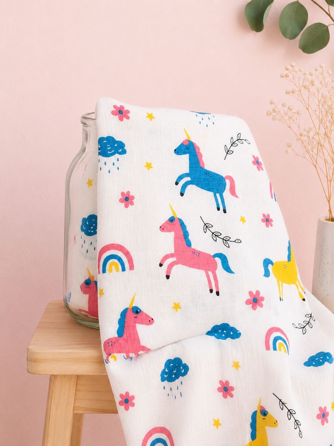 myminibuds White & Pink 1 Piece Printed Cotton 120 GSM Towel Set-picture-19