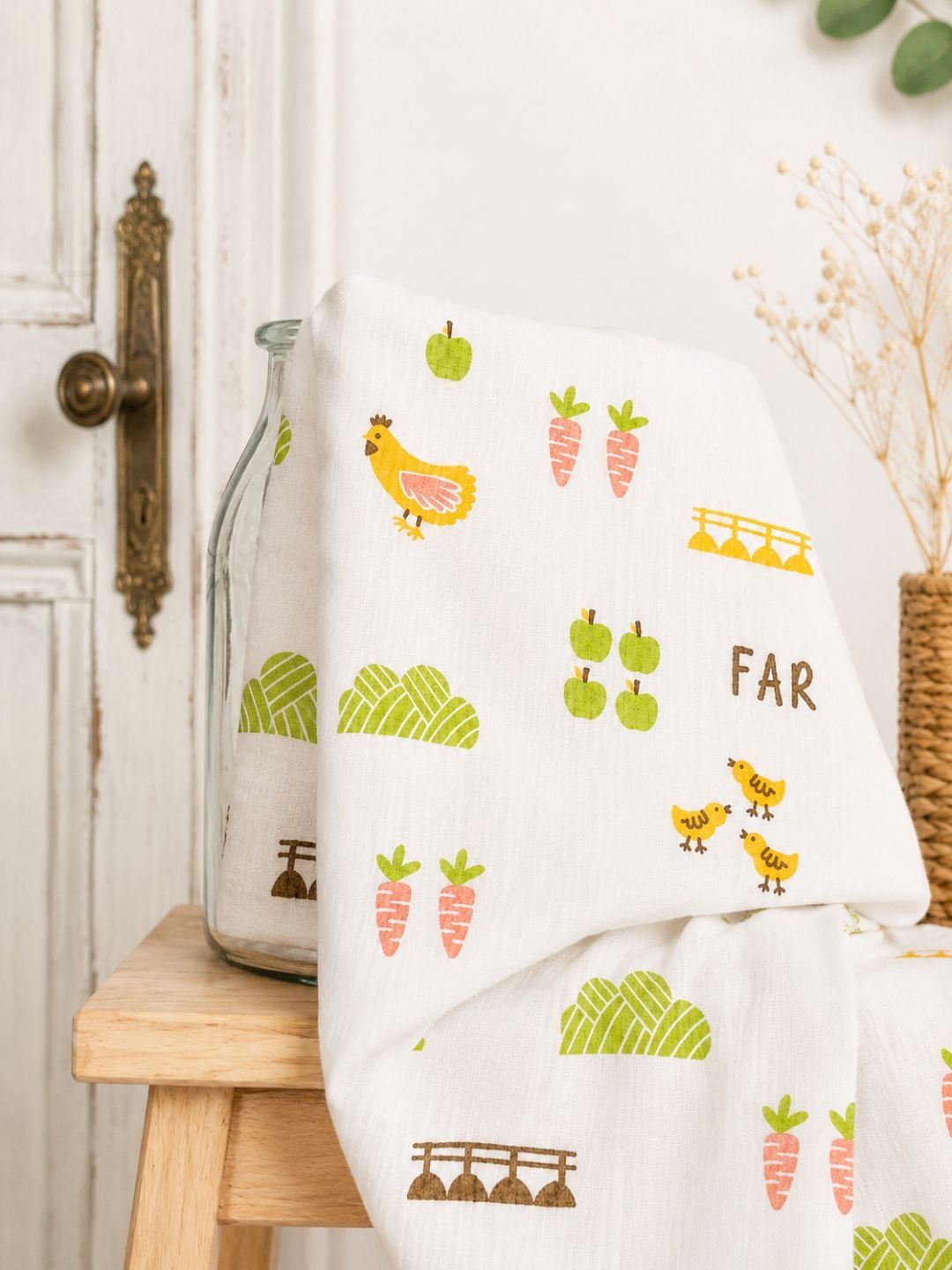 myminibuds White & Green 1 Piece Printed Cotton 120 GSM Towel Set-picture-15