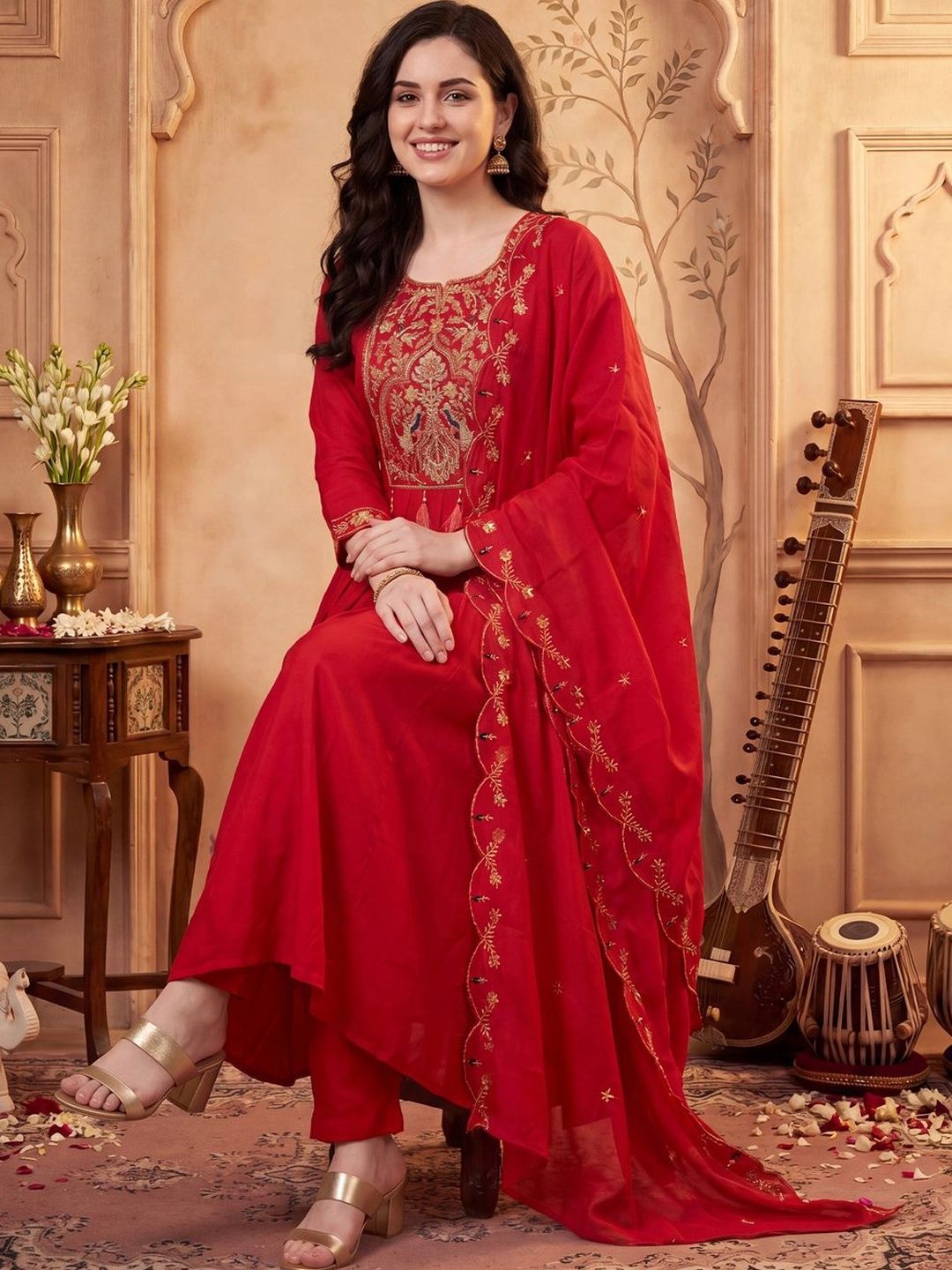 Indo Era Women Ethnic Motifs Embroidered Empire Thread Work Kurta with Trousers & With Dupatta-picture-29