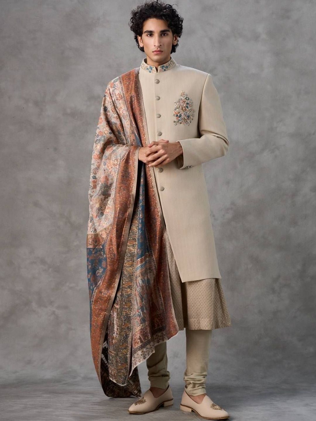 Twamev Embroidered Sherwani With Pashmina Shawl-picture-53