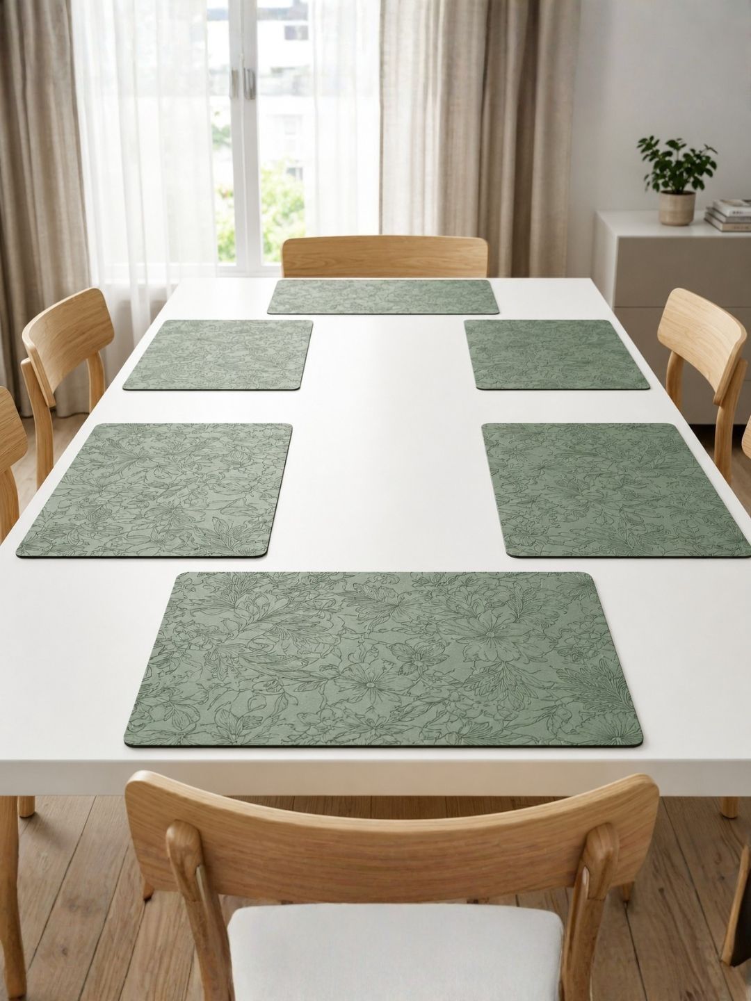 Myntra Elegant Homes Green Floral Pattern Rectangle 6-Pcs Table Placemats-image-8