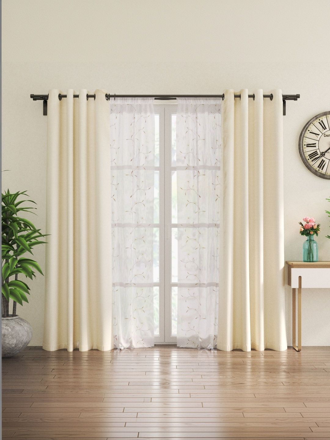 Home Centre Off White Set of 4 Floral Door Curtain-image-44