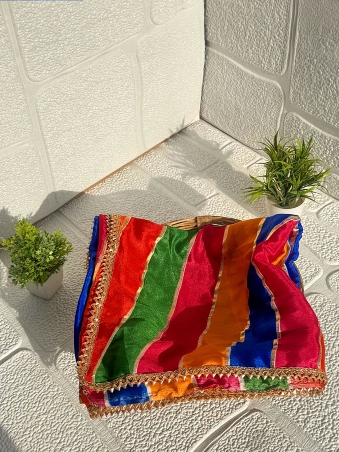 NAYE RANG Colourblocked Art Silk Leheriya Dupatta with Gotta Patti-image-47