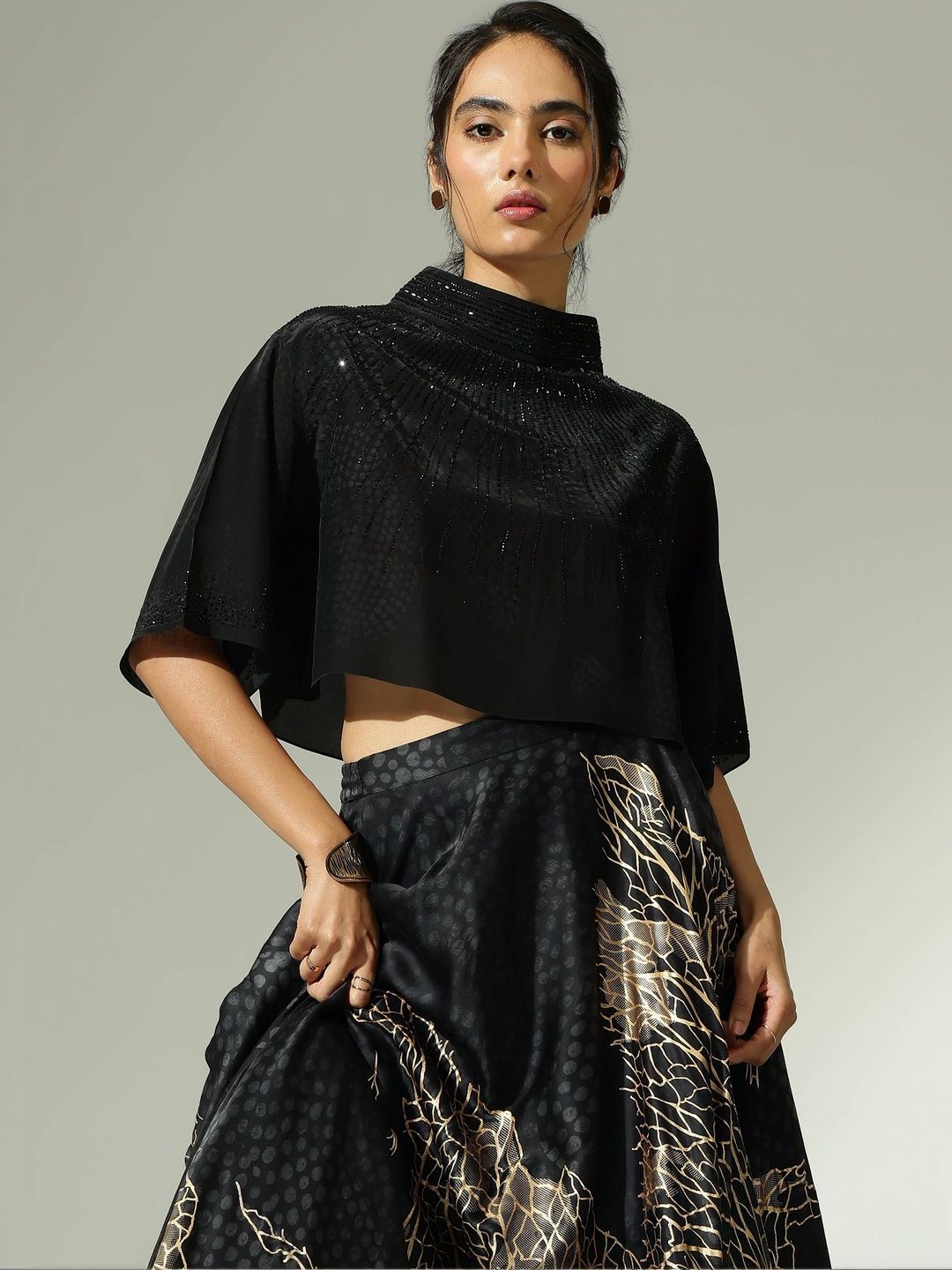 Satya Paul Embellished Crepe Boxy Crop Top-picture-12