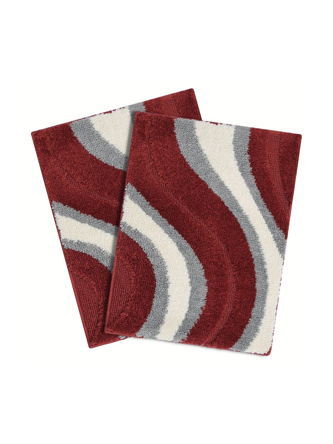 Saral Home 2-Pcs Maroon Self-Designed Anti-Skid 2400 GSM Bath Rugs-image-20