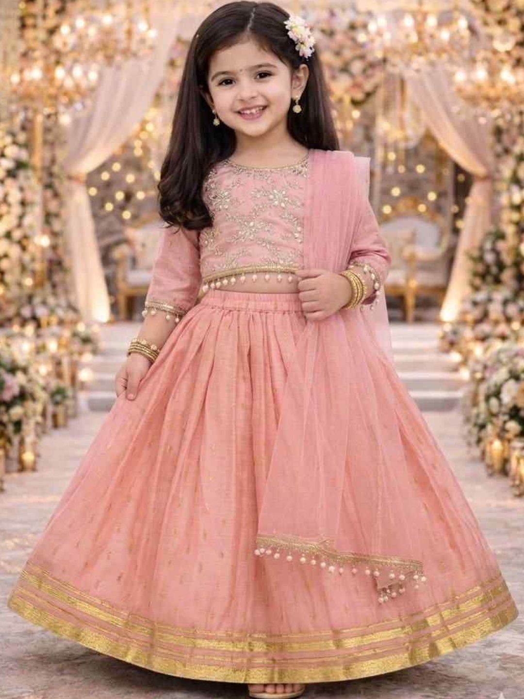 KALINI Girls Embroidered Mirror Work Ready to Wear Lehenga & Blouse With Dupatta-picture-41