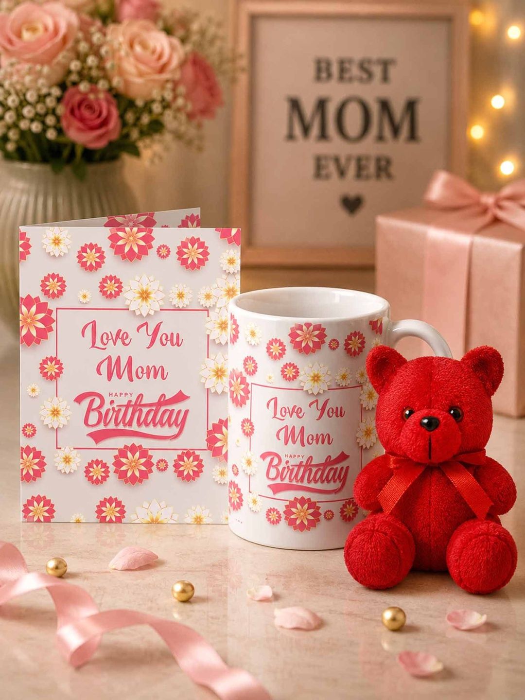 GIFT MY PASSION 3Pc White & Pink Ceramic Environment Friendly Mom Birthday Gift Combo-image-41
