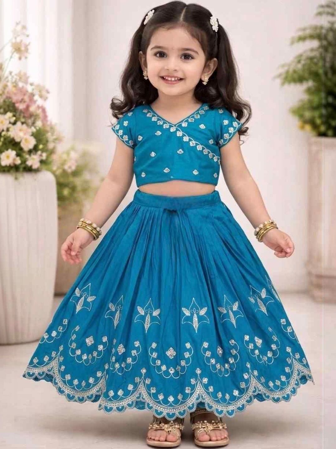 KALINI Girls Embroidered Thread Work Ready to Wear Lehenga &-picture-23