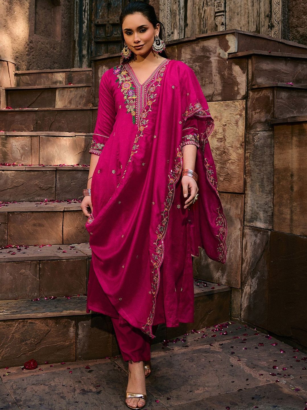 Moda Rapido Women Ethnic Motifs Embroidered Regular Thread Work Kurta with Trousers & With Dupatta-picture-16