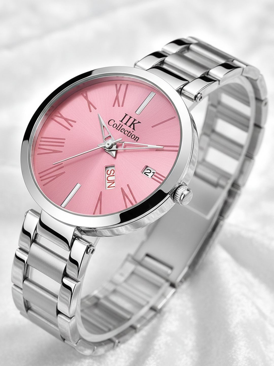 IIK Collection Women Round Day & Date Dial Stainless Steel Bracelet Style