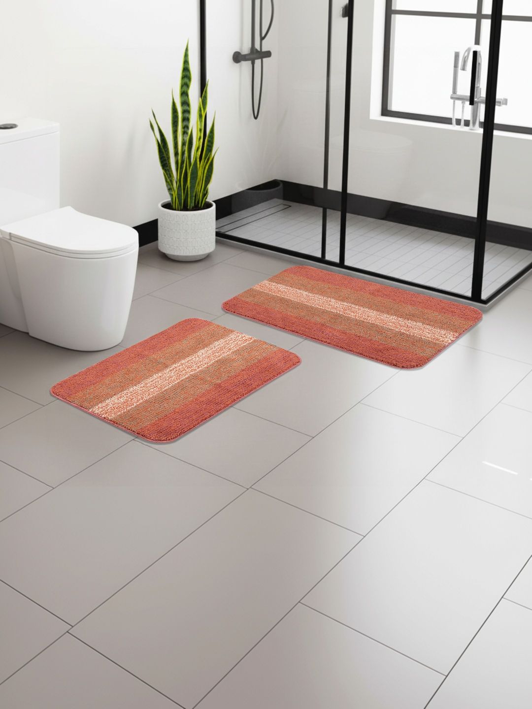 Saral Home 2-Pcs Rust Self-Designed Anti-Skid 2200 GSM Bath Rugs-image-15