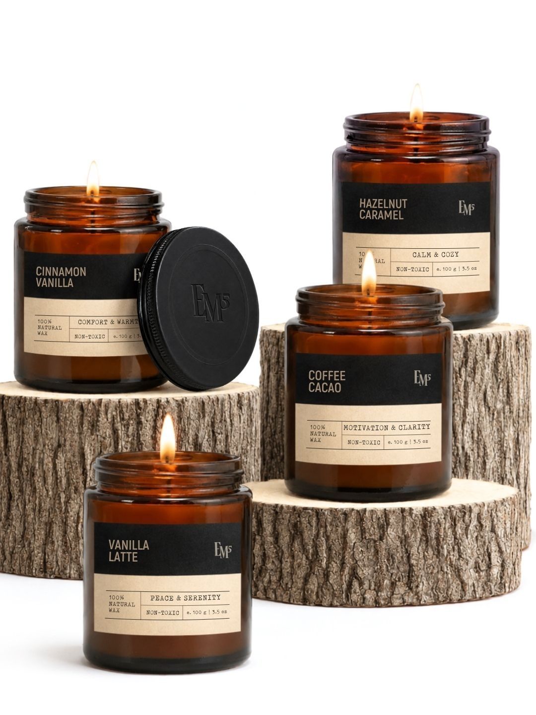 EM5 Set Of 4 Non-Toxic 40hrs Clean Burning Gourmand Scented Candles 100g Each-picture-40