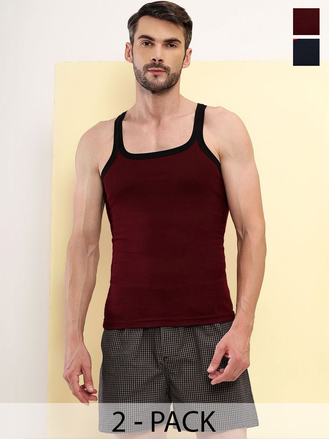 T.T. Desire Premium Pack Of 2 Ribbed Square Neck Pure Cotton Gym Vests-picture-35