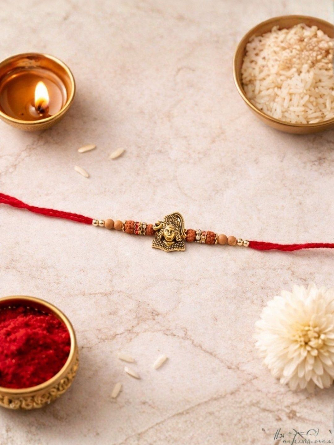 I Jewels Men Shiv Rudraksha Beads Thread Rakhi with Roli Chawal & Raksha Bandhan Card-picture-24