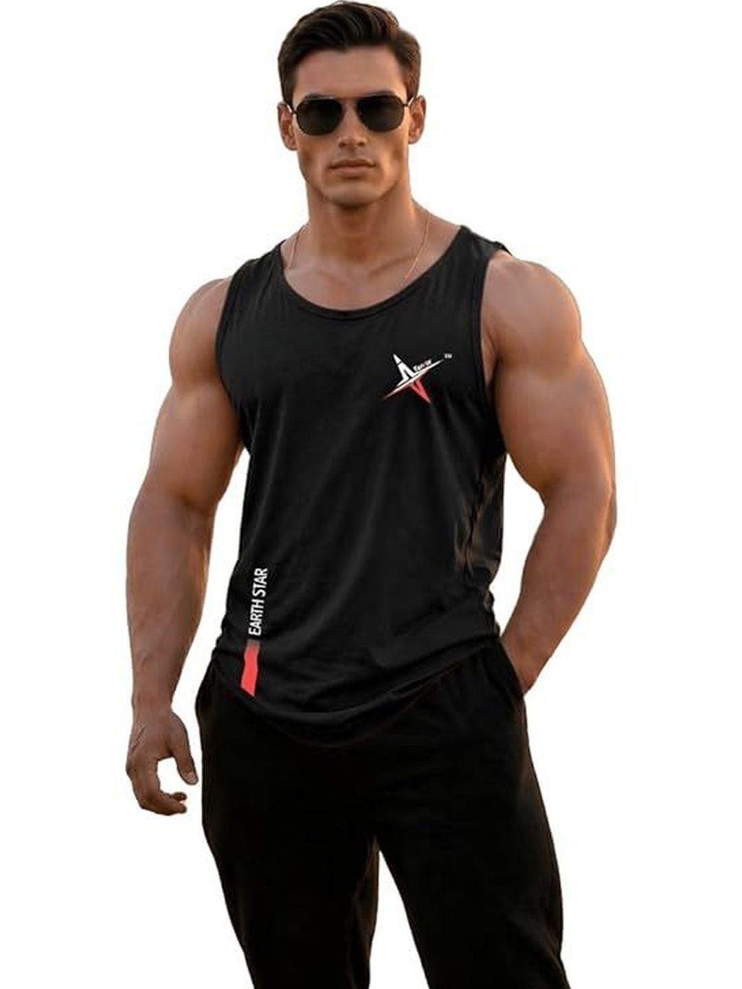EARTH STAR Printed Cotton Gym Vest-picture-11