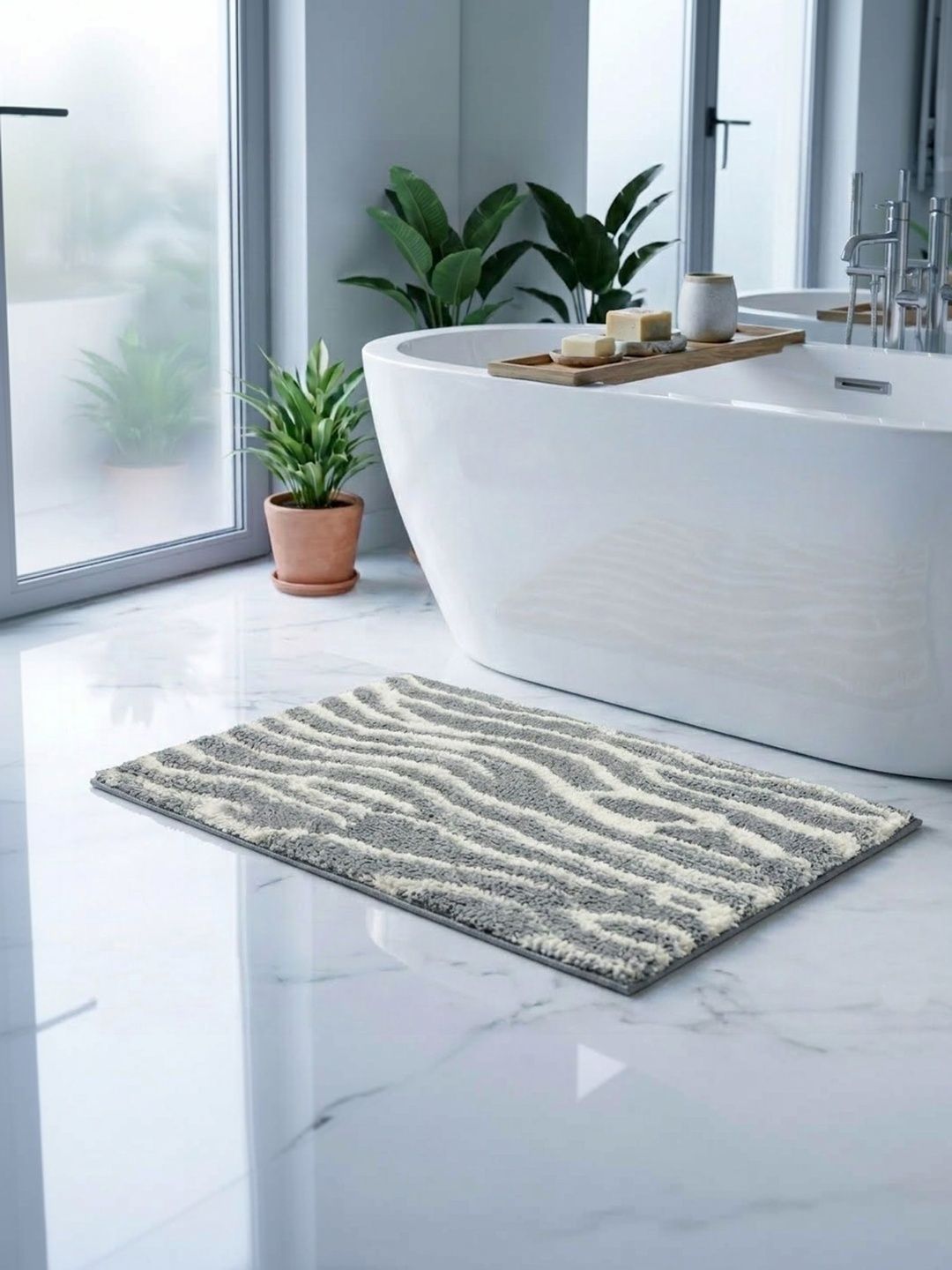 Saral Home Grey Self-Designed Anti-Skid 2200 GSM Bath Rugs-picture-47