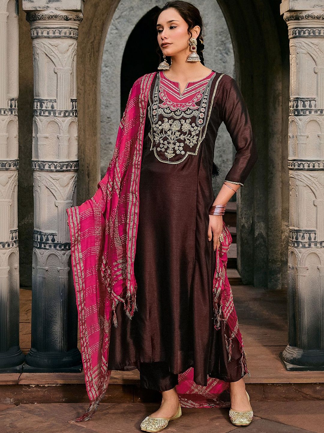 Moda Rapido Women Ethnic Motifs Embroidered Regular Thread Work Kurta with Trousers & With Dupatta-picture-15