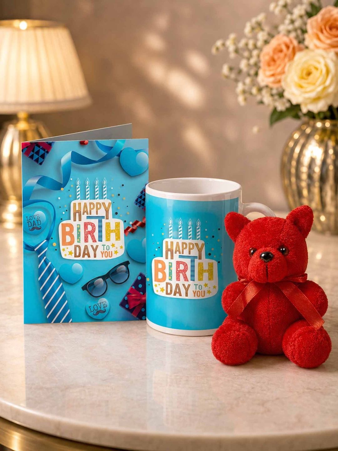 GIFT MY PASSION 3Pc White & Red Printed Ceramic Environment Friendly Dad Birthday Gift Set-image-8