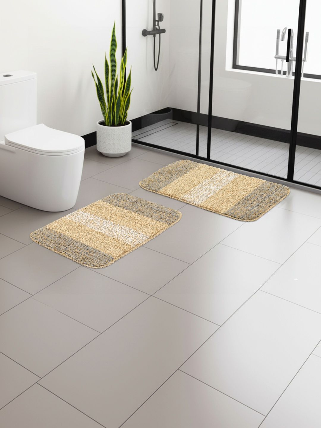 Saral Home 2-Pcs Taupe Self-Designed Anti-Skid 2200 GSM Bath Rugs-image-20