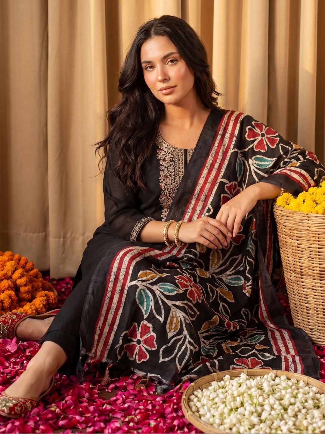 Indo Era Women Floral Embroidered Regular Thread Work Kurta with Trousers & With Dupatta-picture-16