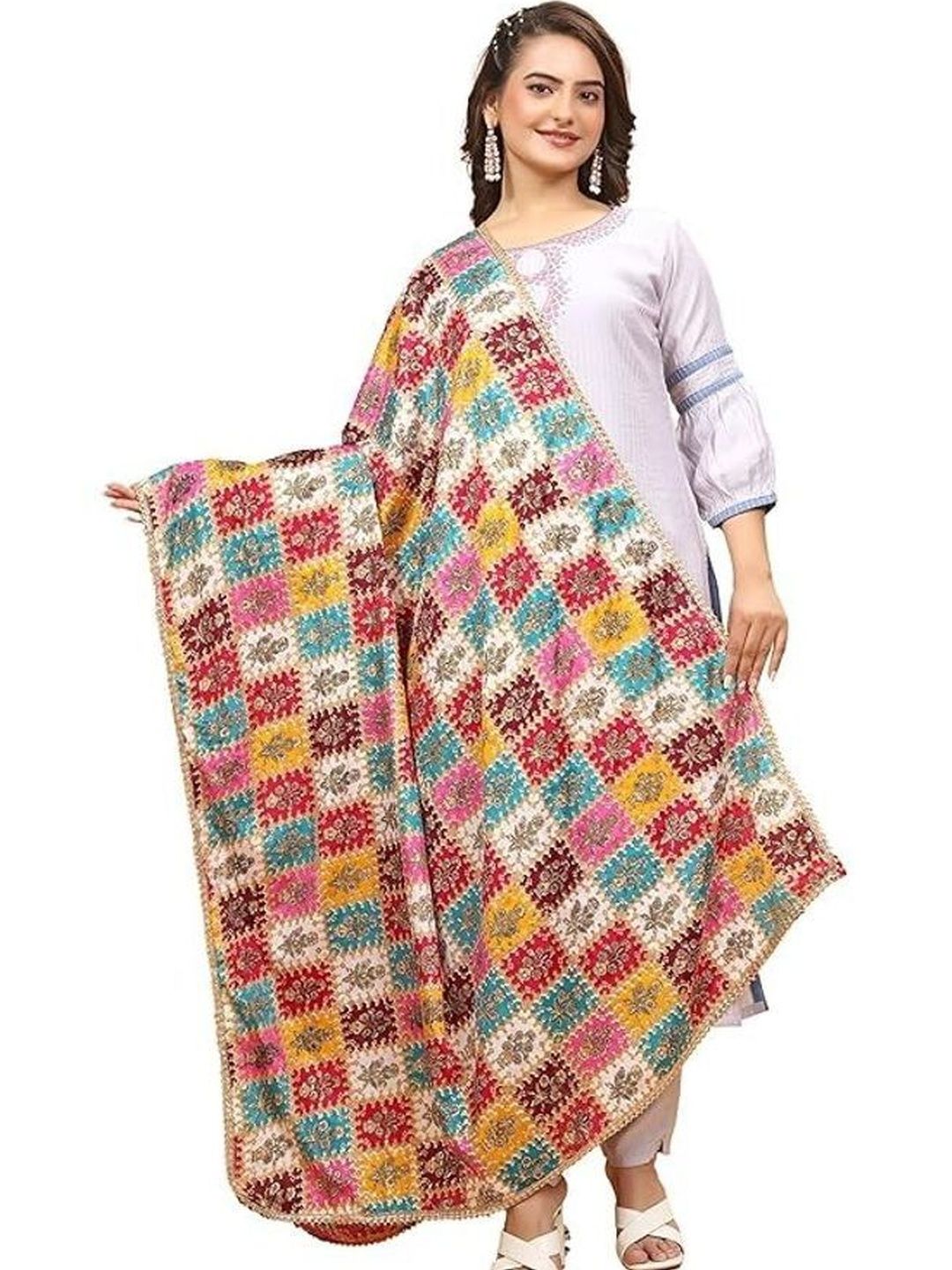 NAYE RANG Ethnic Motifs Embroidered Art Silk Dupatta with Thread Work-picture-57