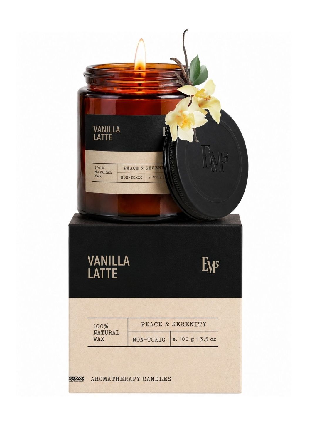 EM5 Non-Toxic 40hrs Clean Burning Vanilla Latte Aromatherapy Scented Candle 100g-image-37
