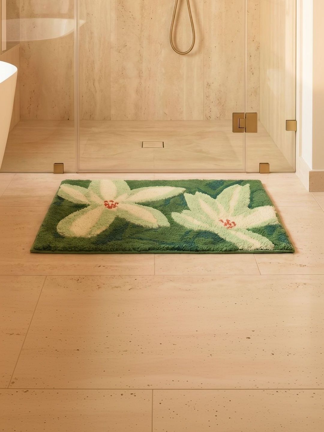 Saral Home Green Self-Designed Anti-Skid 2400 GSM Bath Rugs-picture-34