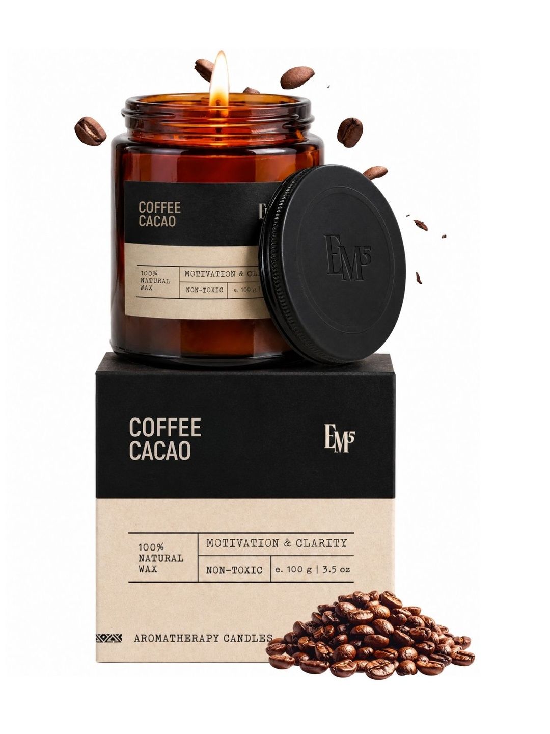 EM5 Non-Toxic 40hrs Clean Burning Coffee Cacao Aromatherapy Scented Candle 100g-image-26