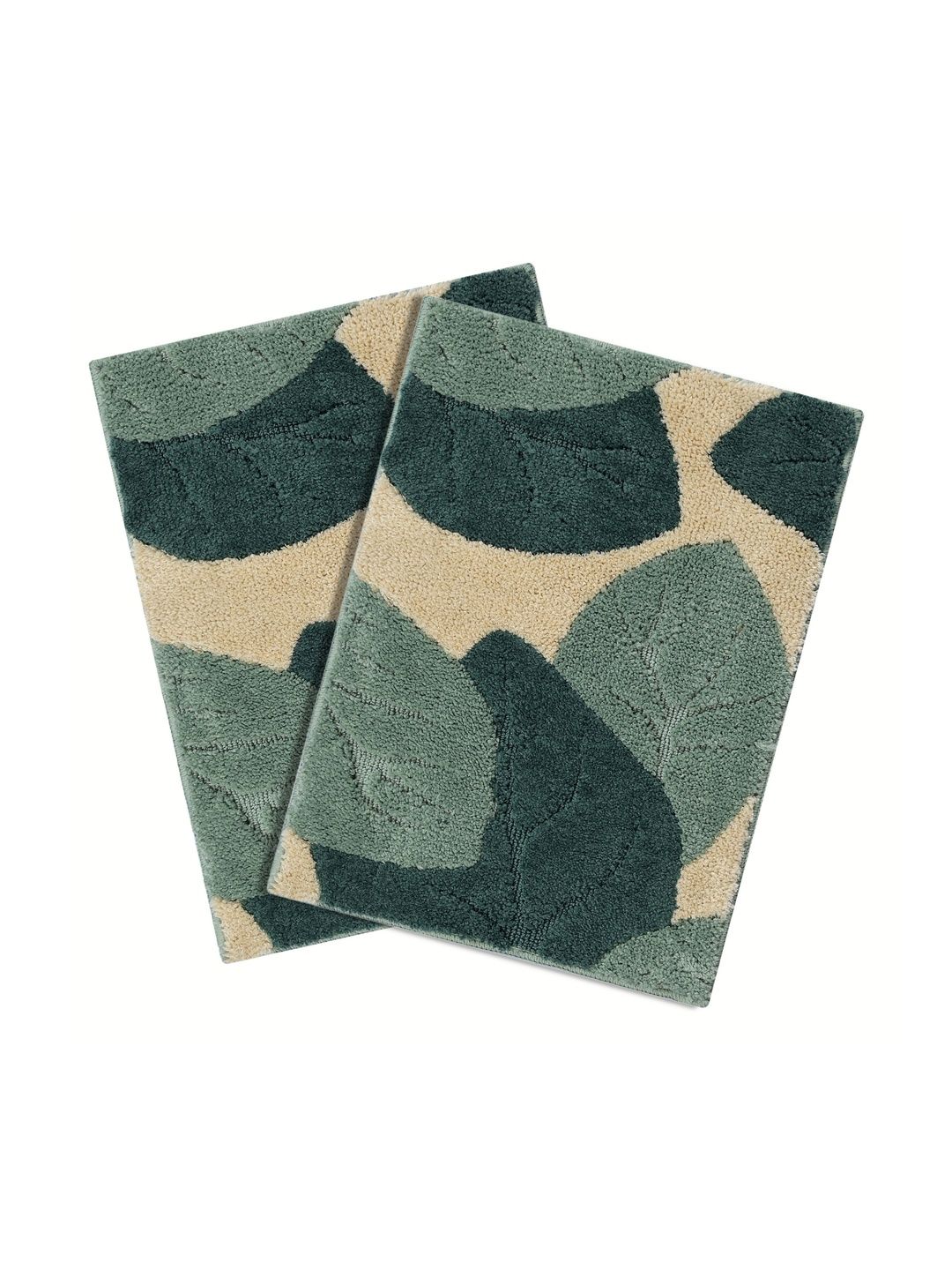 Saral Home 2-Pcs Beige & Green Self-Designed Anti-Skid 2400 GSM Bath Rugs-picture-42
