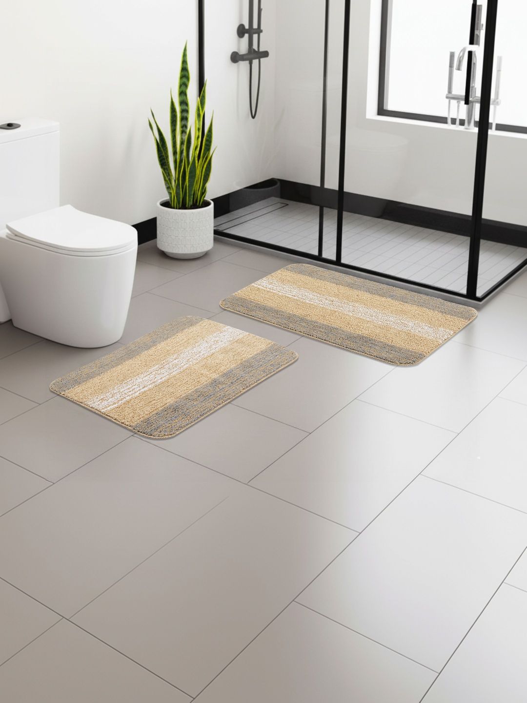 Saral Home 2-Pcs Taupe Self-Designed Anti-Skid 2200 GSM Bath Rugs-picture-43