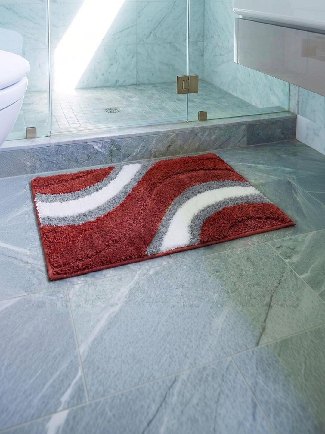 Saral Home Maroon Self-Designed Anti-Skid 2400 GSM Bath Rugs-picture-41