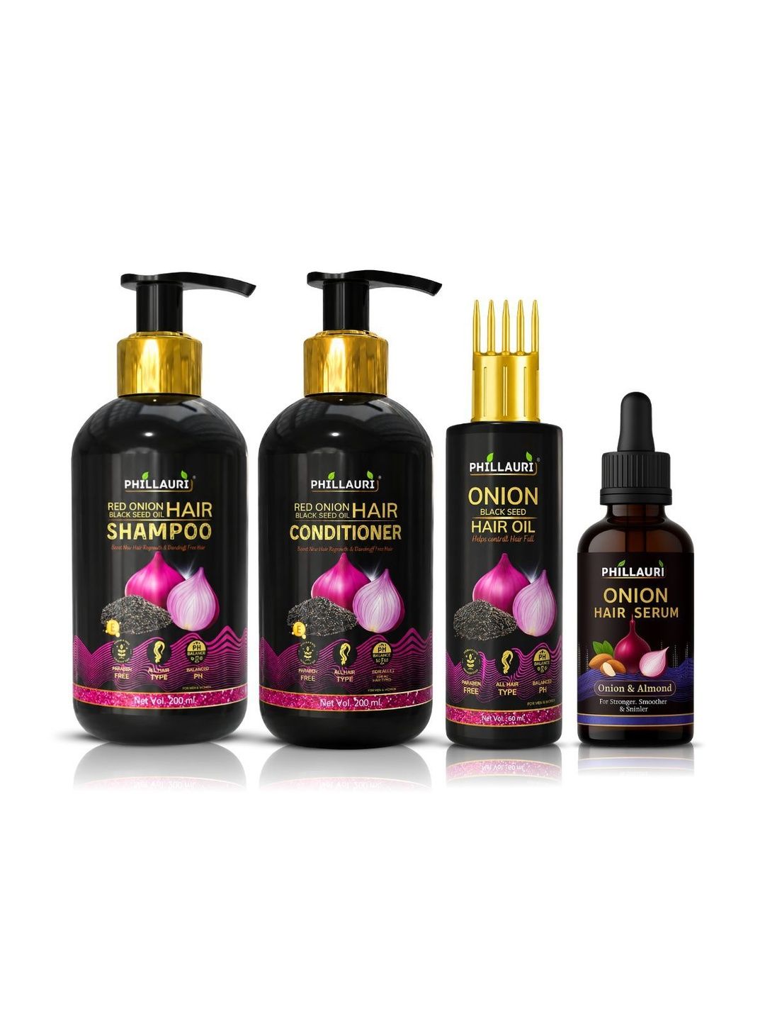 Phillauri Set Of 4 Red Onion Hair Oil, Shampoo, Conditioner & Hair Serum-picture-13