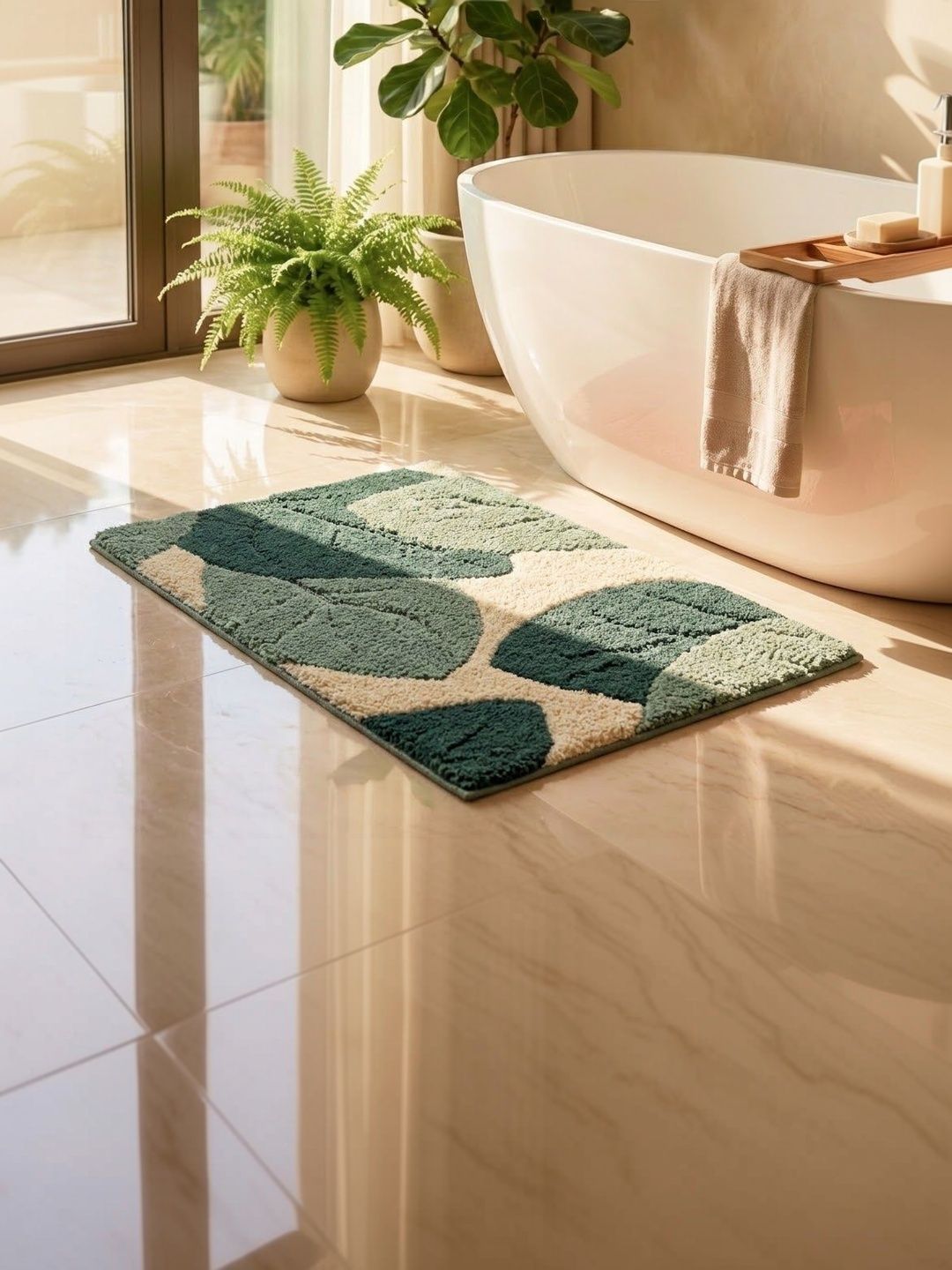 Saral Home Green Self-Designed Anti-Skid 2400 GSM Bath Rugs-image-12