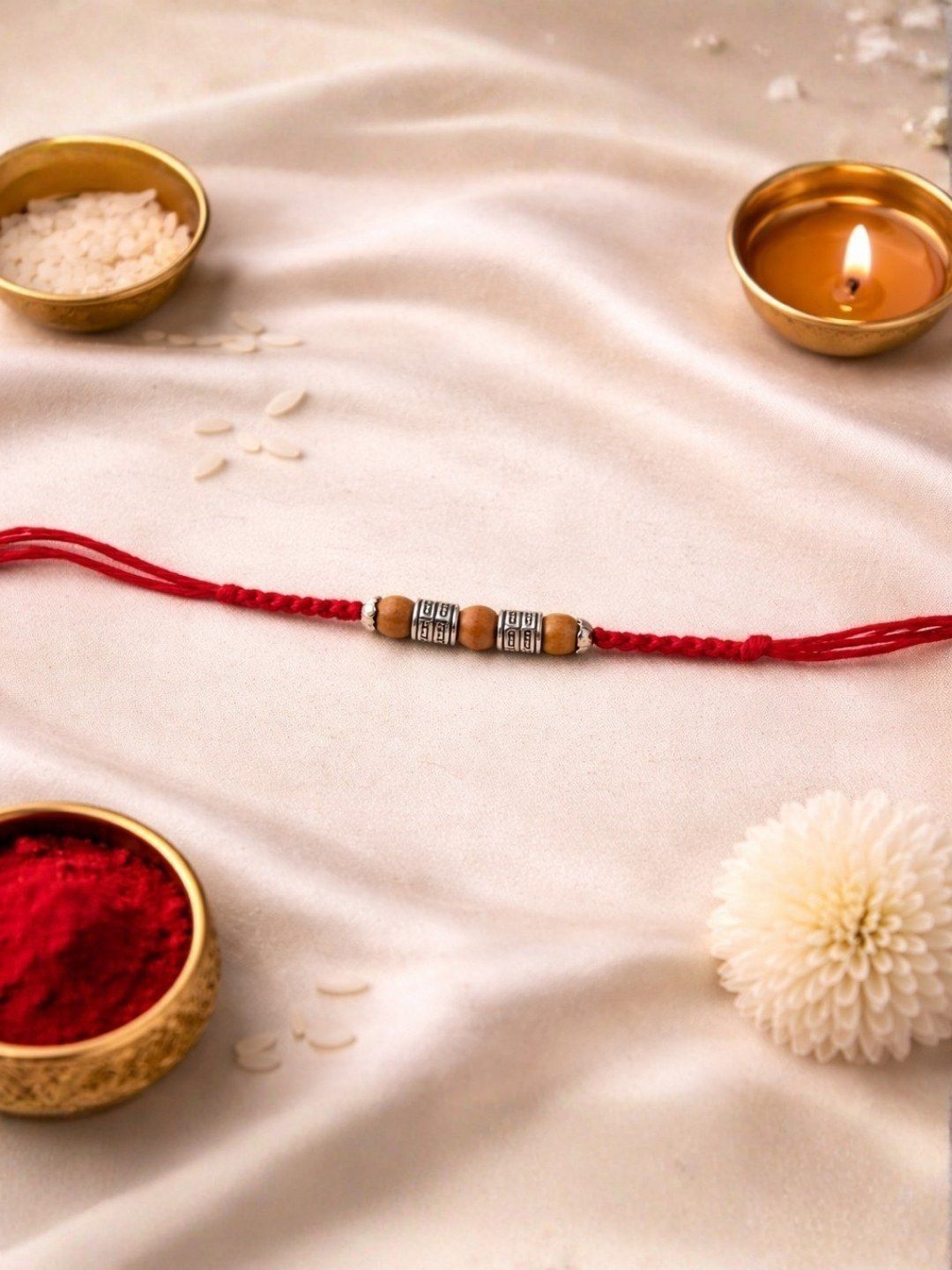 I Jewels Men Wooden & Silver Tone Beads Thread Rakhi-picture-31