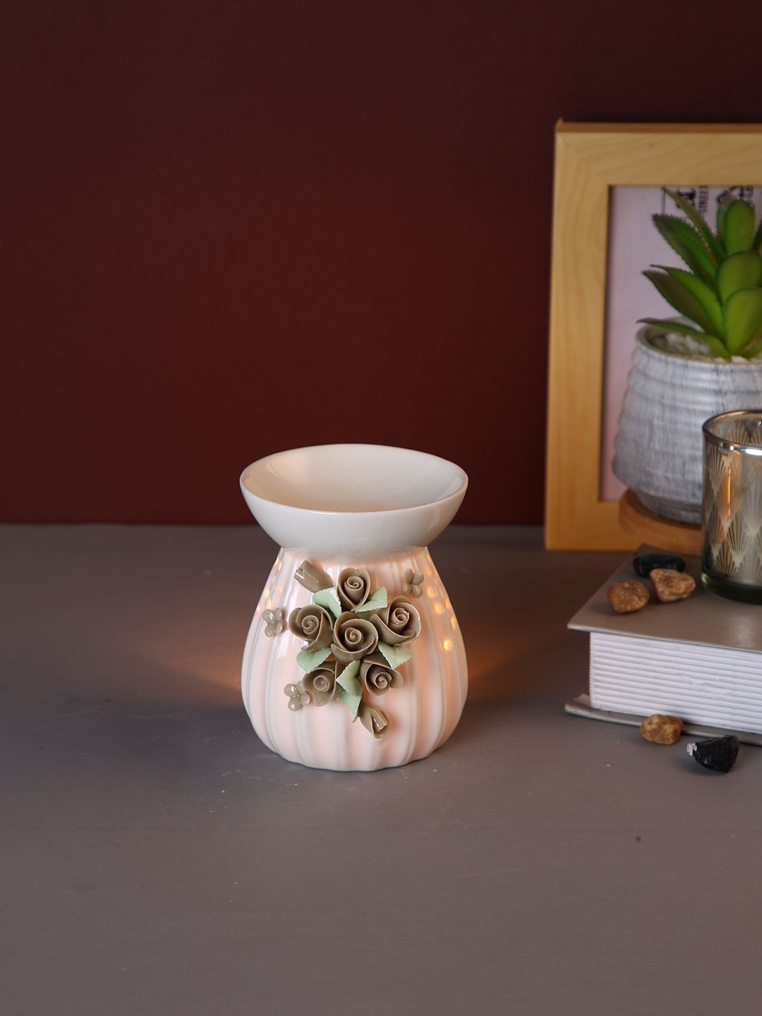 TAYHAA White Ceramic Rose Oil Burner Aroma Diffuser-picture-27