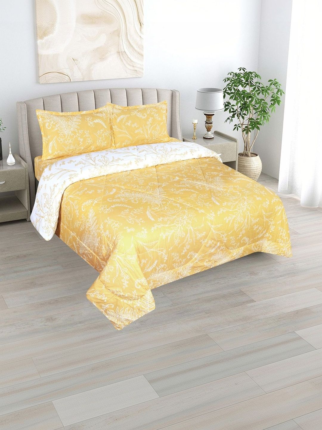 DREAM LIVING Yellow & White Floral Other 4 Piece Double Queen Fine Bedding Set-image-19