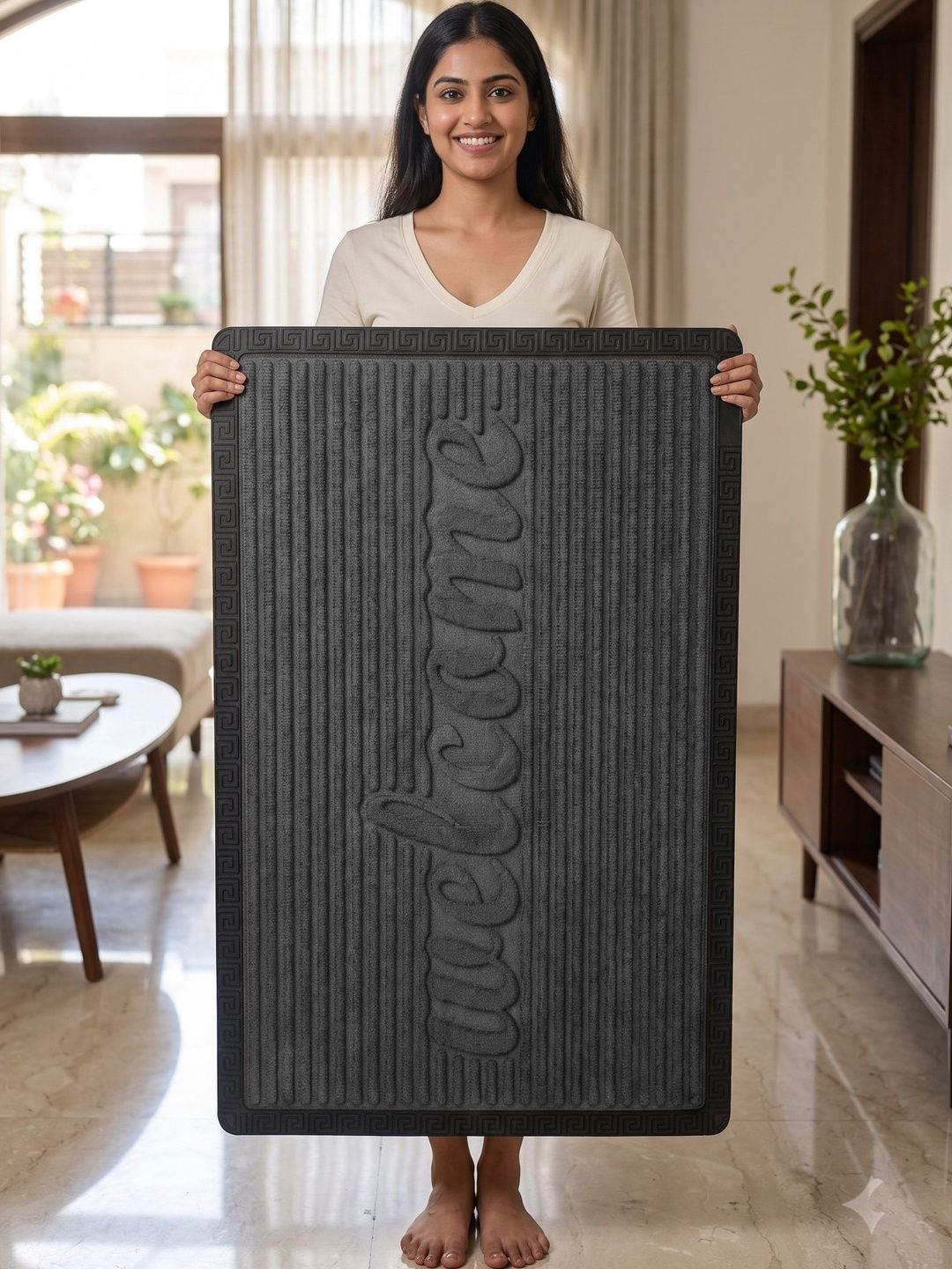 AaHo Decor Grey & Black Welcome Embossed Anti-Slip Doormat-image-38