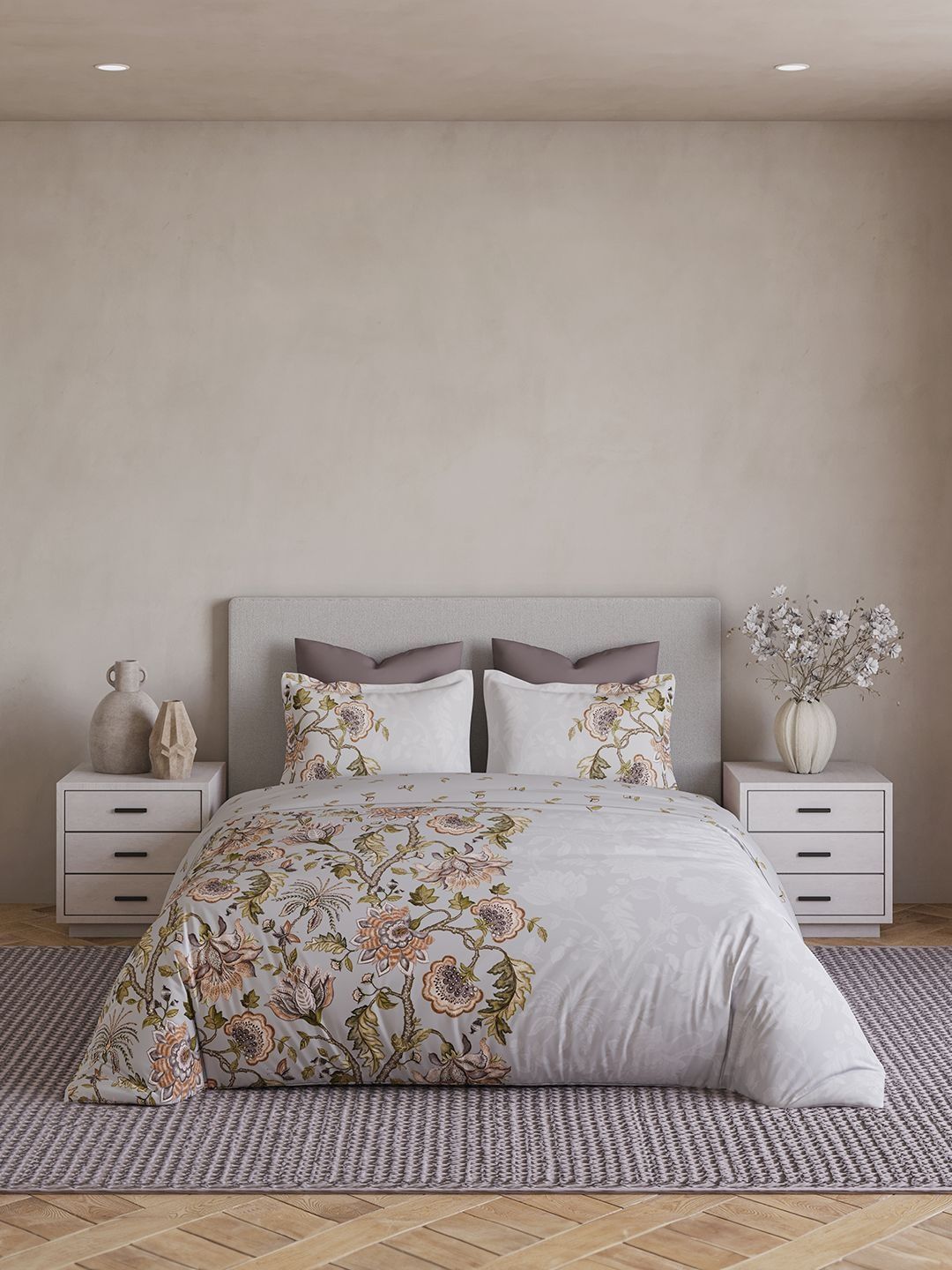 DDecor Grey Ethnic Motifs Cotton 4 Piece Double King Regular Bedding Set-image-42